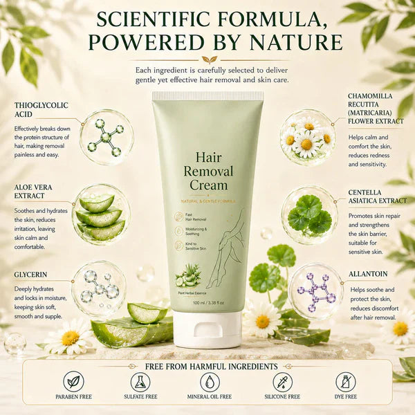 Natural Gentle Hair Removal Cream | For Women & Men, Sensitive Skin