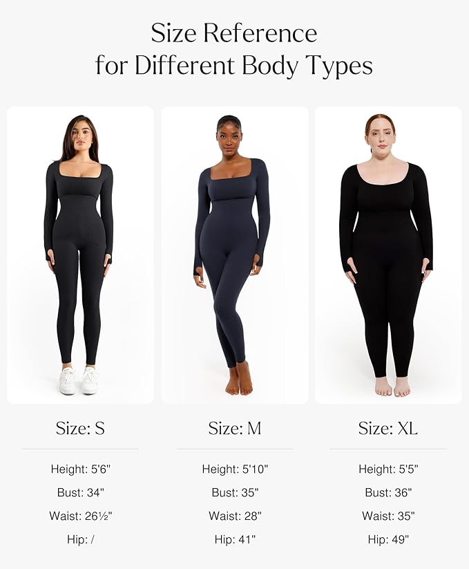 Women Long Sleeve Built-In Bra Square Neck Jumpsuits