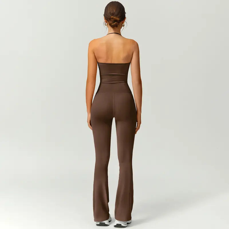 Women's Halter Neck Bodycon Flared Leg Jumpsuit