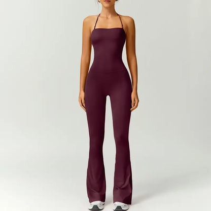 Women's Halter Neck Bodycon Flared Leg Jumpsuit