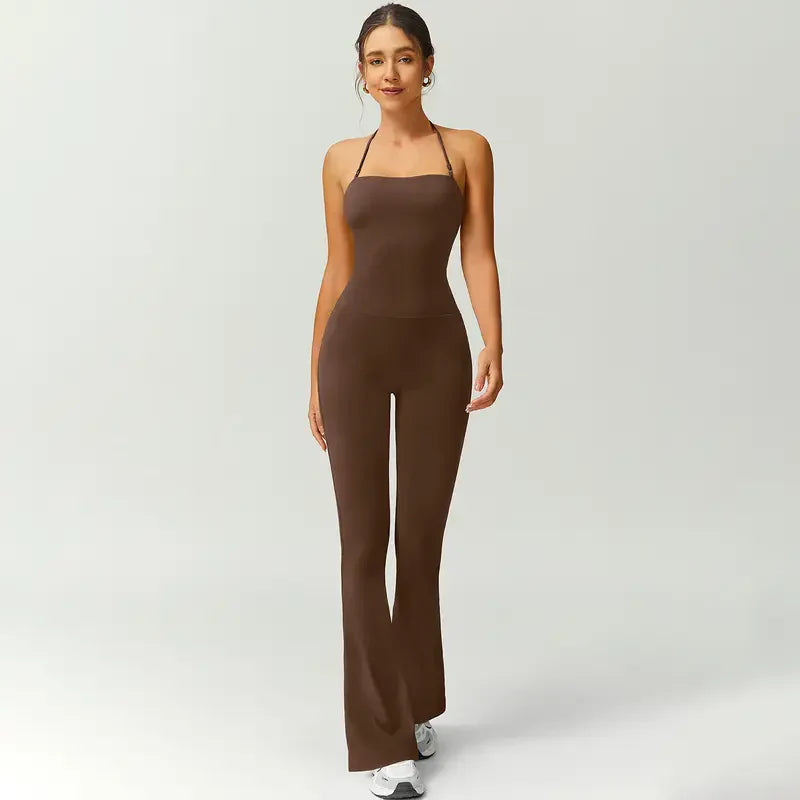 Women's Halter Neck Bodycon Flared Leg Jumpsuit