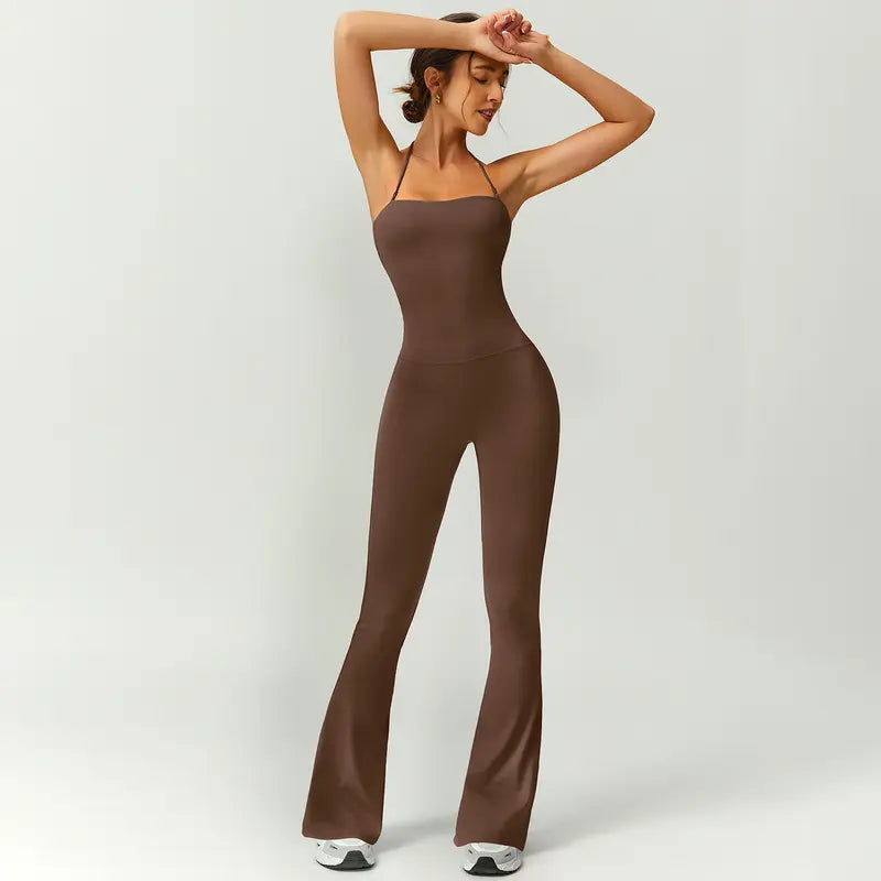 Women's Halter Neck Bodycon Flared Leg Jumpsuit