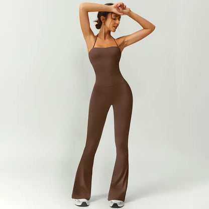 Women's Halter Neck Bodycon Flared Leg Jumpsuit